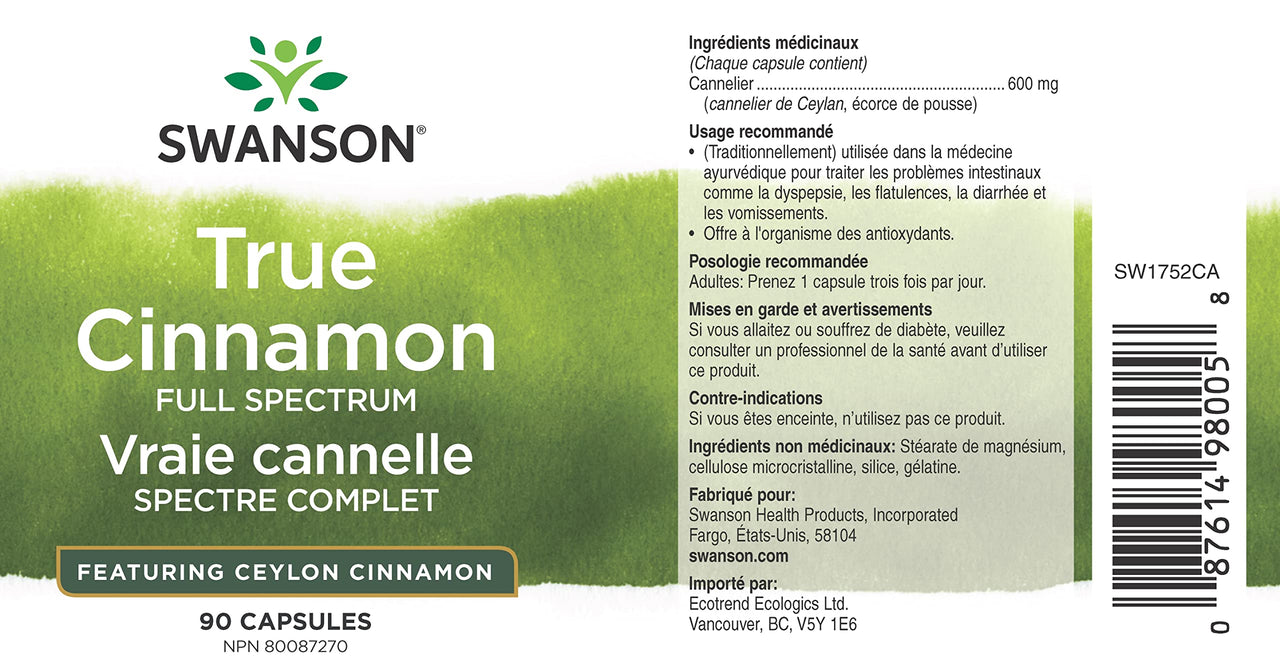 Swanson Full Spectrum True Cinnamon - Herbal Supplement - (120 Capsules, 300mg Each)