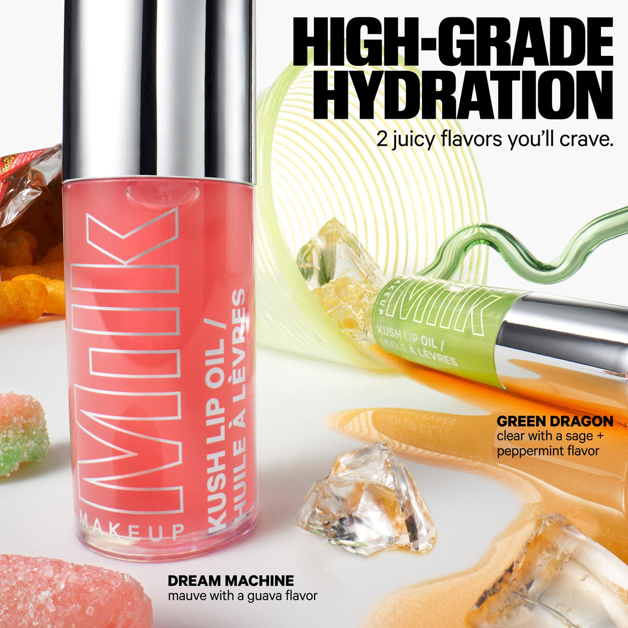 Milk Makeup KUSH Best Buds Lip Duo - Hydrating Lip Oil Set - Includes 2 Tints: Green Dragon + Dream Machine - Lightweight, Non Greasy, Non Sticky - Vegan, Cruelty Free