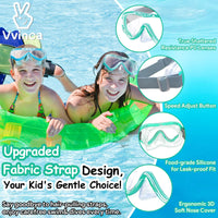 Thumbnail for Vvinca Swim-Goggles with Nose Cover, 2 Packs Elastic Fabric Strap Snorkel Swim Mask Anti Fog UV No Pull Hair for Kids 3-14