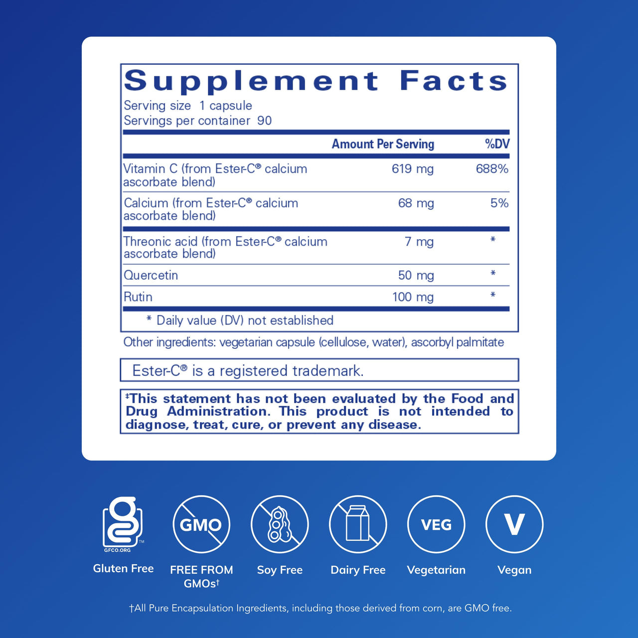 Pure Encapsulations Ester-C & Flavonoids - Vitamin C Supplement for Antioxidants - Immune & Vascular Support* with Calcium & Rutin - Gentle on Digestion - Vegan & Non-GMO - 90 Capsules