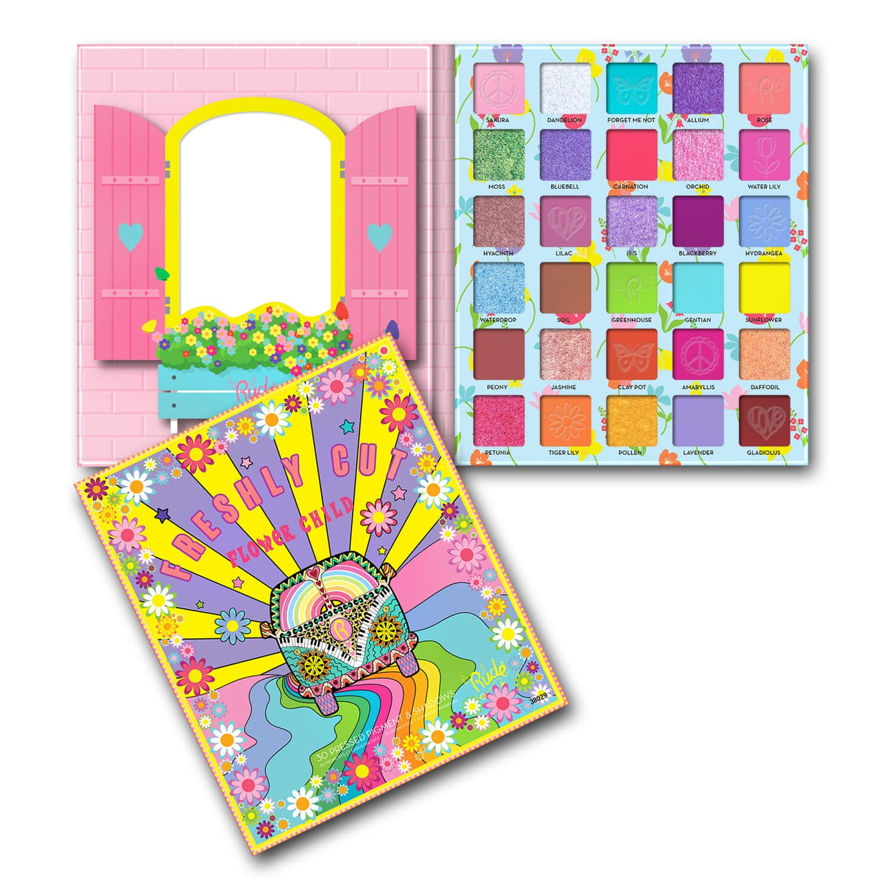 Flower Child 30 Pressed Pigment and Shadows - Freshly Cut by Rude Cosmetics for Women - 1 oz Eye Shadow