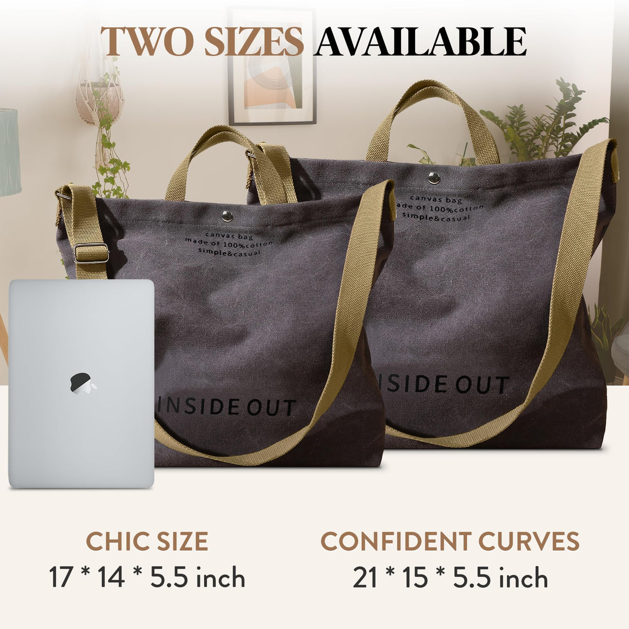 Large Tote Bag for Women, Canvas Gift for Women, Inside Out Bag, Fashion Crossbody 16oz Cotton, Large Capacity Shoulder Tote