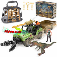 Thumbnail for EKU Dinosaur Toys Truck with 10 Sounds, Transport Trailer, Capture Clamp and Net, 15ft Launch, Cage, T Rex, Human, Christmas Birthday Gifts for Jurassic World Adventure Dino Rescue Kids 3+