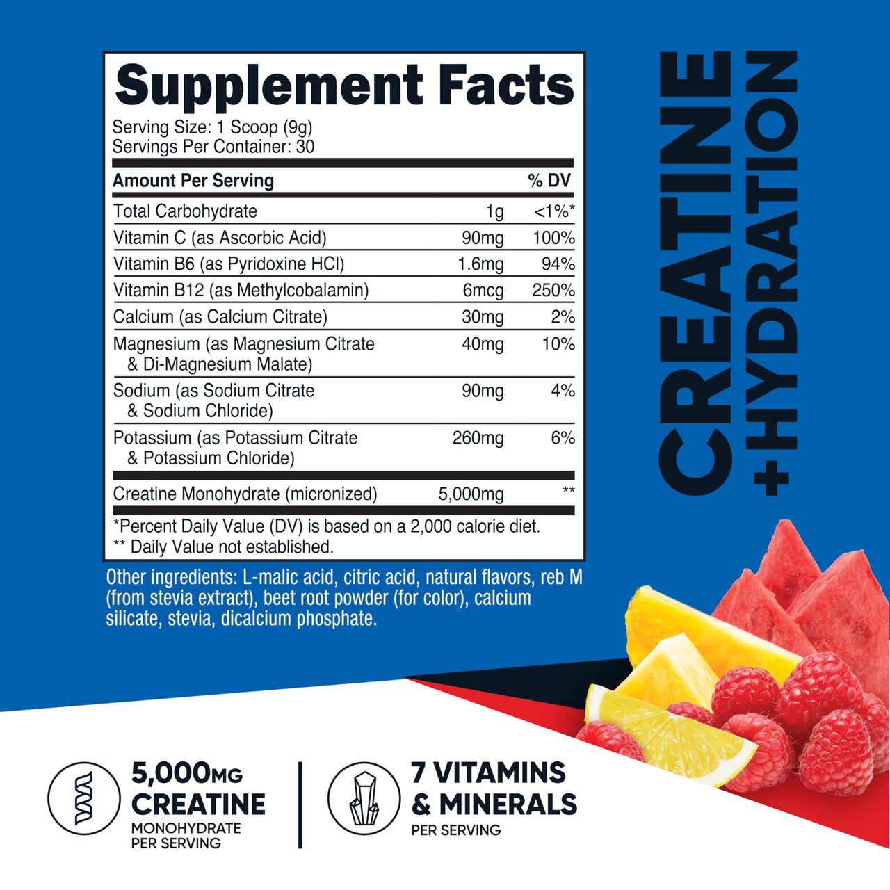 Nutricost Creatine Monohydrate + Hydration Fruit Punch Flavored (30 Servings) - 7 Vitamins & Minerals, 5000mg of Creatine Per Serving