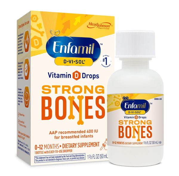 Enfamil Baby Vitamin D-Vi-Sol Liquid Supplement Drops for Infants, Supporting Strong Teeth & Bones in Newborn Babies, Easy-to-Use, Gluten-Free, 50 Day Supply, Dropper Bottle