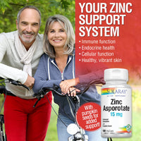 Thumbnail for Solaray Zinc Asporotate 15mg Chelated Complex | Immune & Endocrine Support, Cell & Skin Health Formula, 100 VegCaps