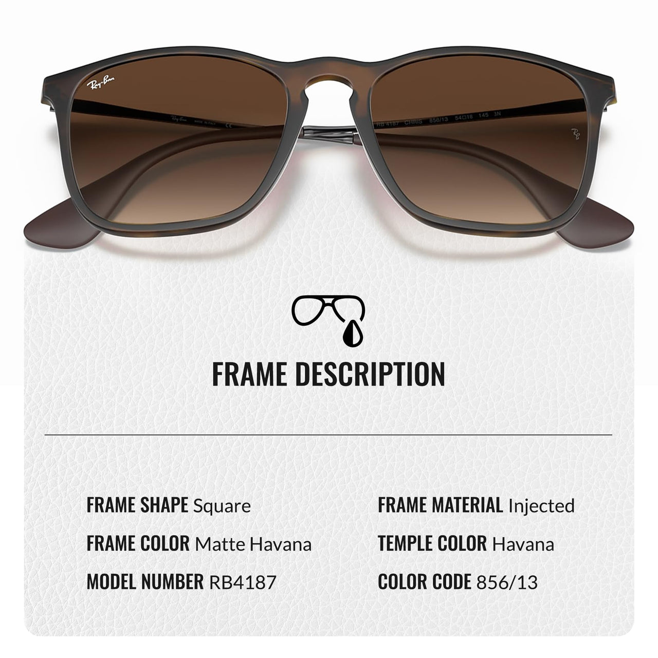 Ray-Ban RB4187 CHRIS Square Shape Sunglasses With Eyewear Kit Bundle - High Bridge Fit - Ideal Formal and Casual Wear Square Sunglasses
