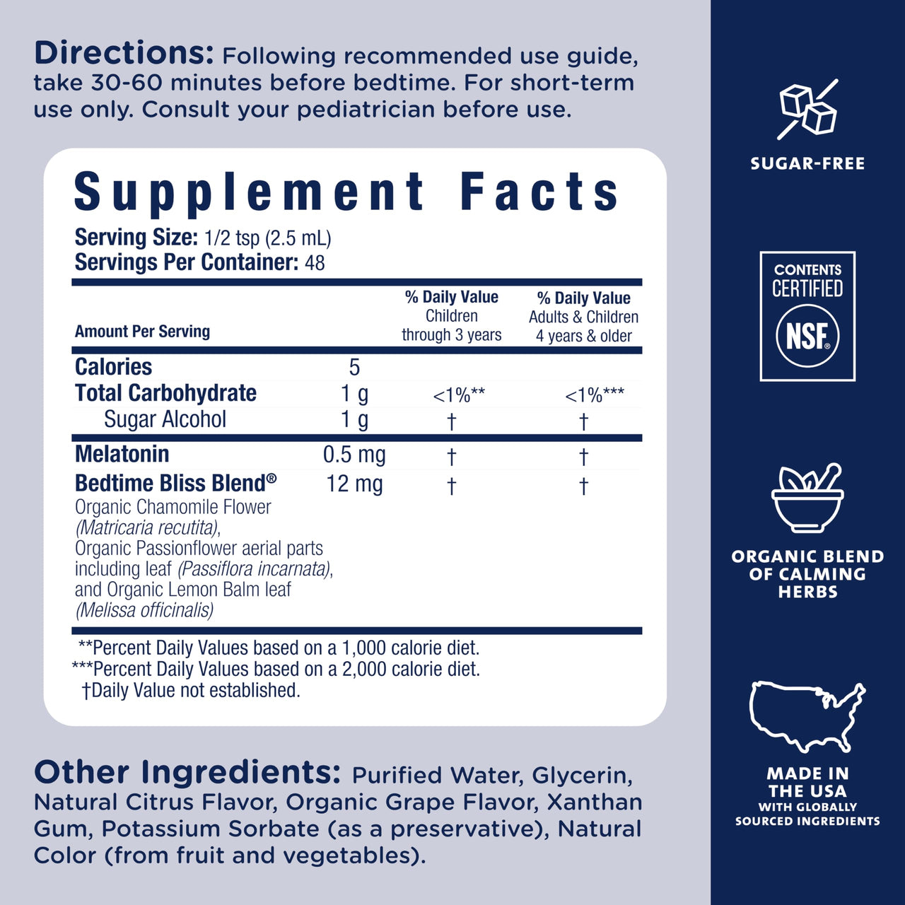 Mommy's Bliss Kids Sleep Liquid with Melatonin & Calming Herbs | Melatonin for Children 3 Years & Up | Grape Flavor | Sugar Free | 4 Fl Oz (60 Servings)