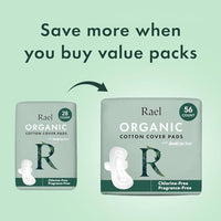 Thumbnail for Image 5 of Rael Organic Cotton Cover Sanitary Pads for Women, Heavy (Large, 24 Ct)