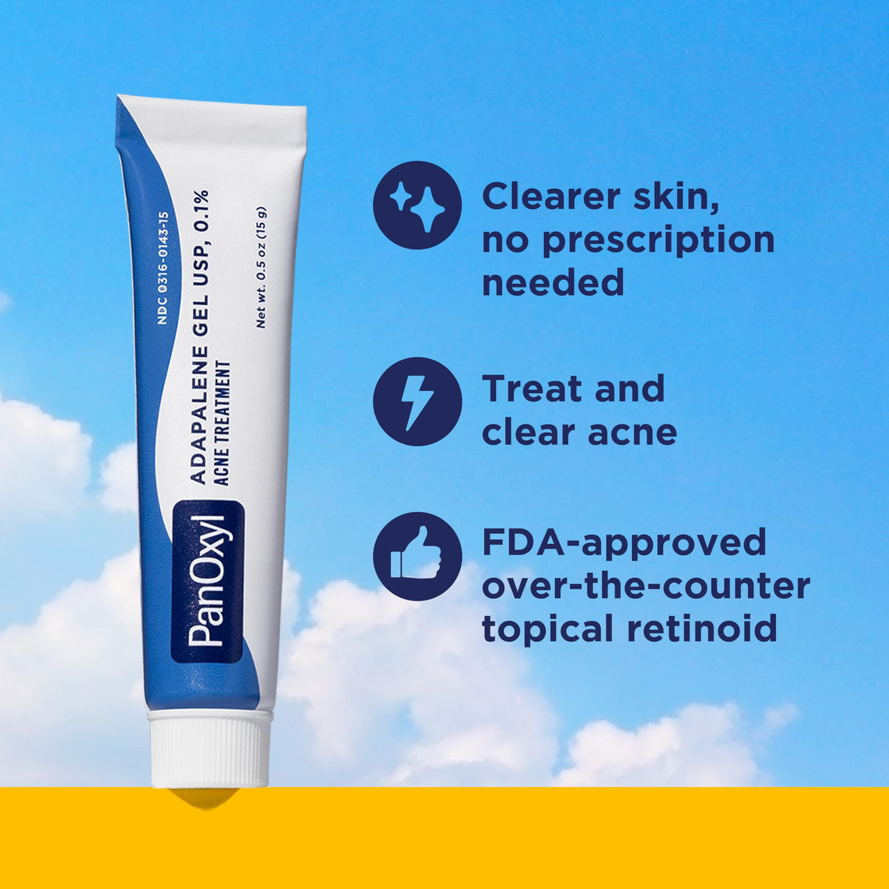 PanOxyl Adapalene 0.1% Leave-On Gel, Retinoid Gel Acne Treatment, 30-Day Supply, Acne Prone Skin, Oil Free, Fragrance Free, Paraben Free, 0.5 oz