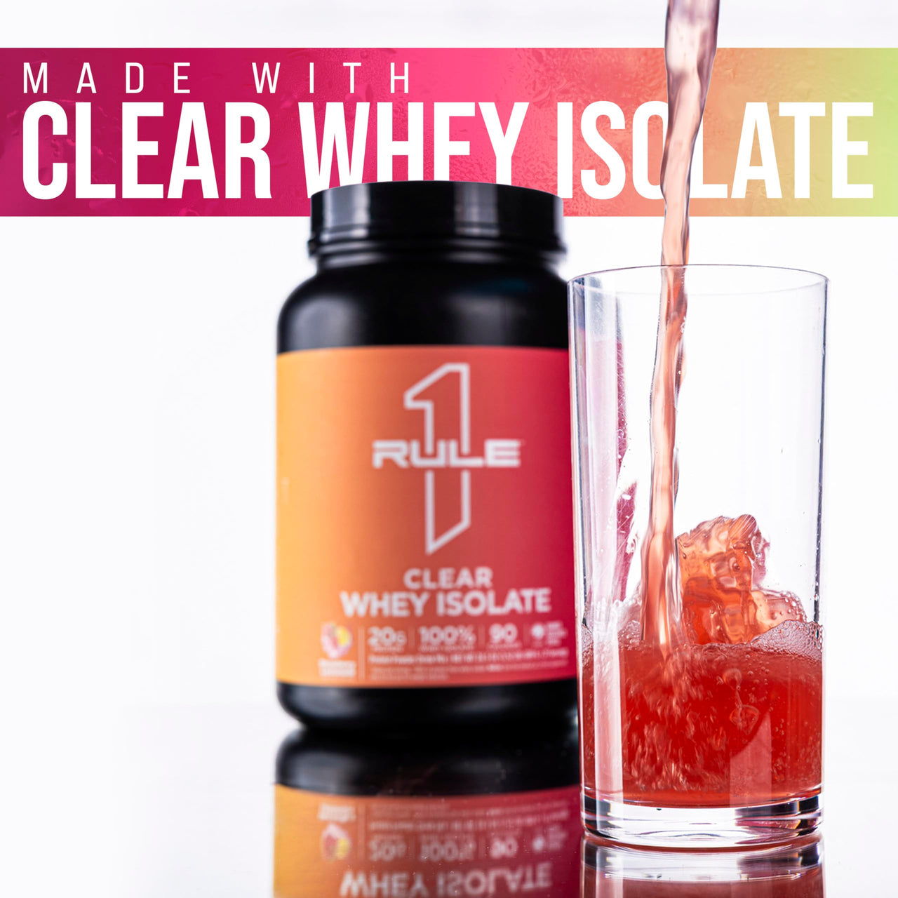 Rule 1 Proteins Clear Whey Isolate - 20g All-Whey Isolate Protein Mix, Over 9g EAAs, 90 Calories, Zero Sugar, Easy to Digest, Light, Crisp, and Refreshing Taste (27 Servings, Cherry Limade)