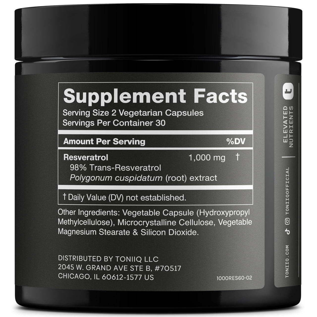 Ultra High Potency Third-Party Tested Trans Resveratrol 1000mg - 98% Pure, Highly Purified and Bioavailable - Resveratrol Polygonum Root Extract - 60 Capsules