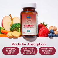 Thumbnail for Garden of Life CoQ10 200mg, Vegetarian Omega 3 6 9 Supplement Raw Co Q 10 Chia Seed Oil, Whole Food Nutrition with Antioxidant Support, Coenzyme q10 Supplement for Heart Health, 60 Capsules
