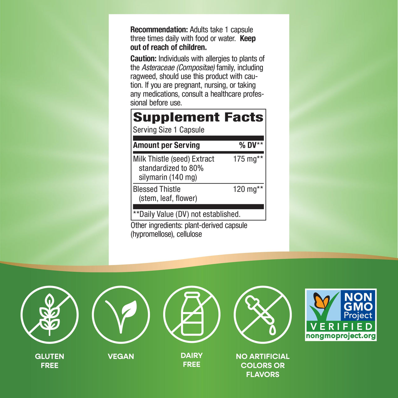 Nature's Way Milk Thistle, Supports Liver Function & Liver Detox Pathways*, 175 mg Milk Thistle Seed Extract Standardized to 80% Silymarin per Serving, Vegan, 60 Capsules (Packaging May Vary)