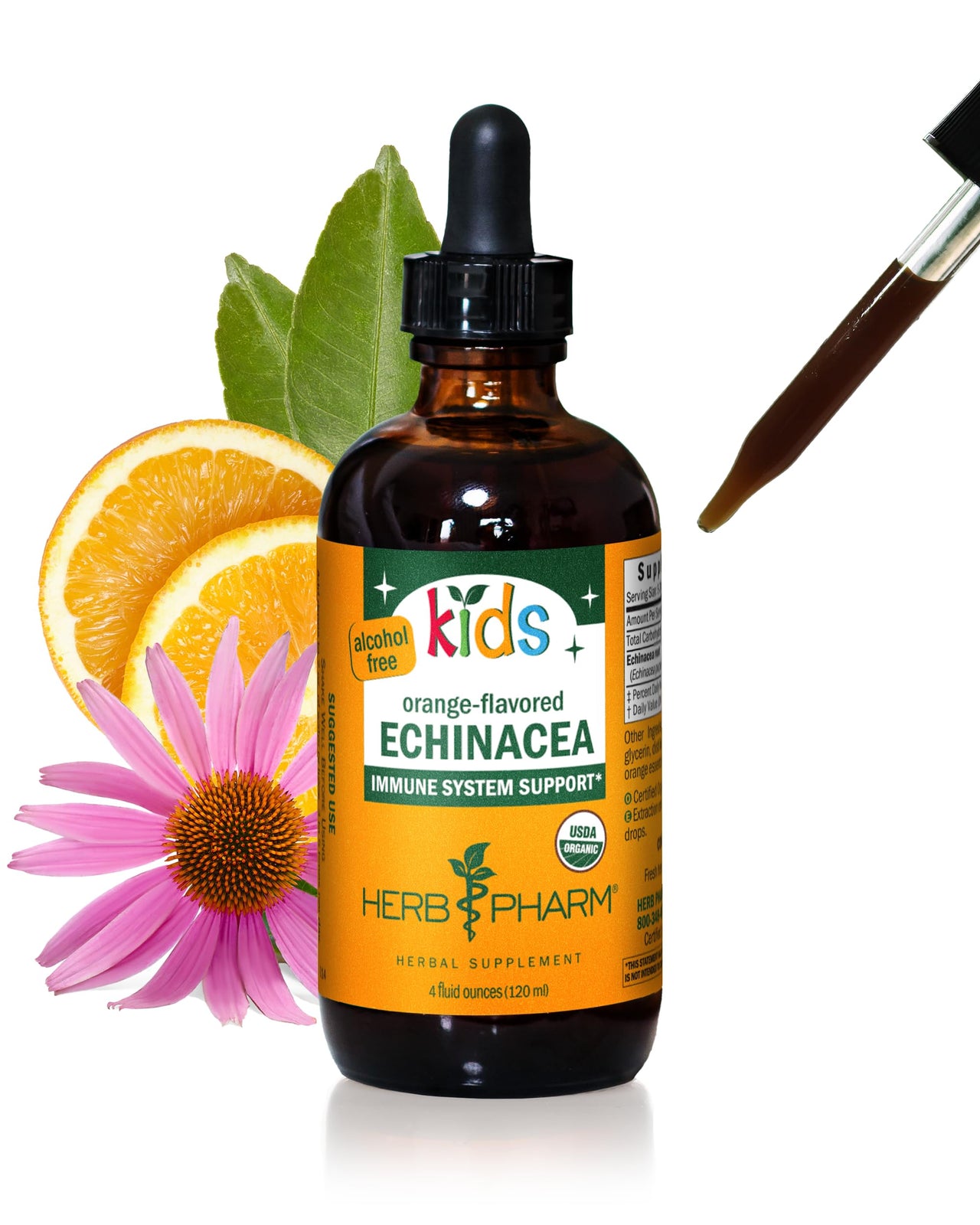 Herb Pharm Kids Certified-Organic Alcohol-Free Echinacea Glycerite Liquid Extract, 4 oz