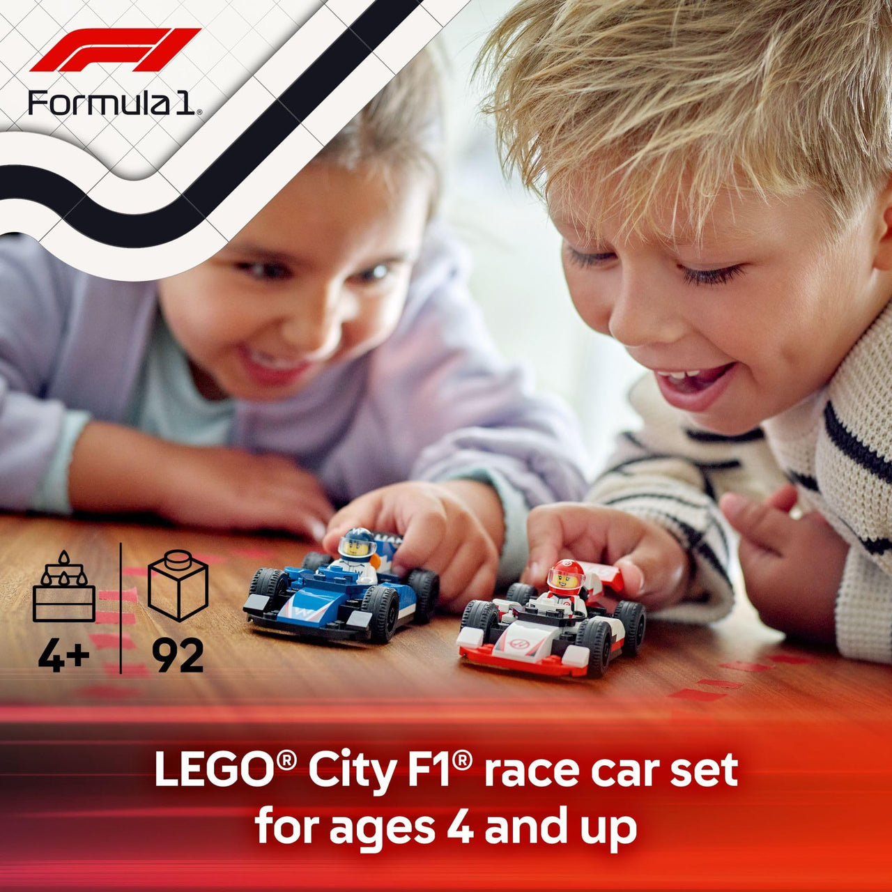 LEGO City F1 Williams Racing & Haas F1 Race Car Toys - Car Building Toy Set for Kids, Boys and Girls, Ages 4+ - Preschool Toy for Fans - Gift Idea for Birthdays - 60464