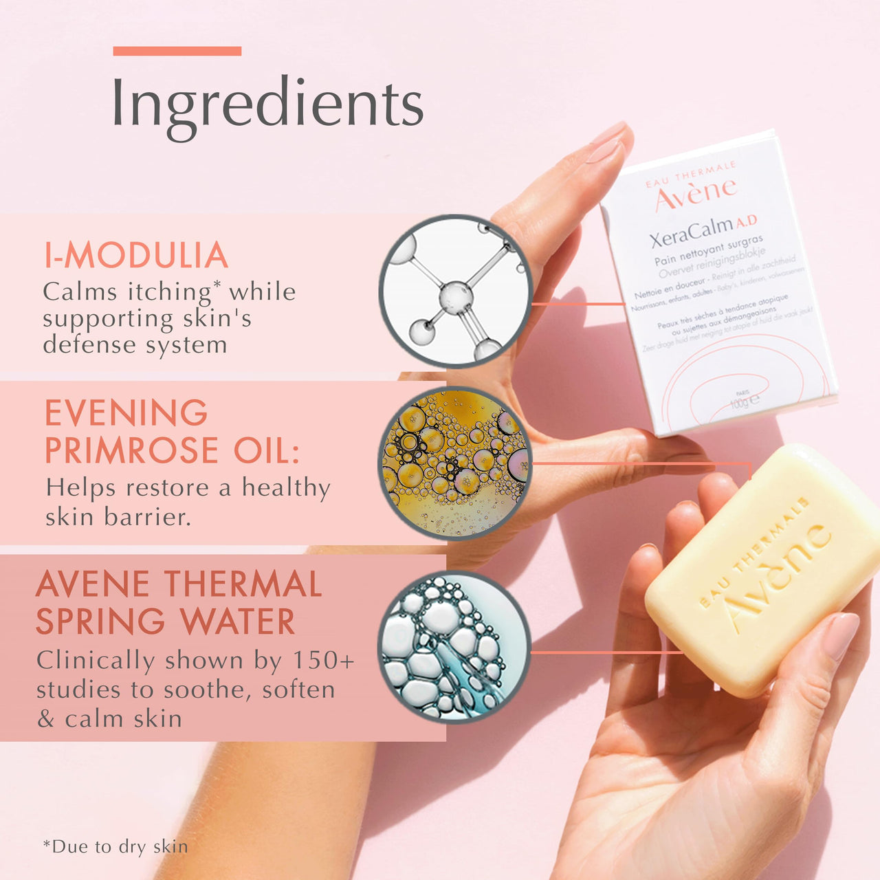 Avène Xercalm A.D Ultra-Rich Cleansing Bar for Atopic Dermatitis, Eczema Prone Skin, Fragrance-Free, 100 g