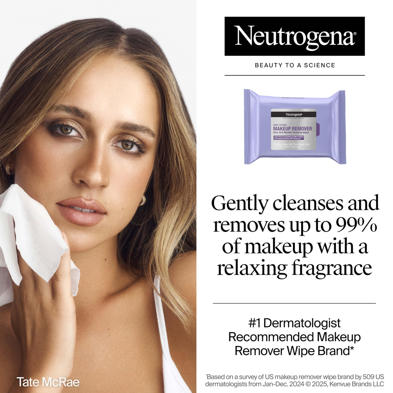 Neutrogena Night Calming Makeup Remover Face Wipes, Nighttime Cleansing Towelettes Remove Sweat, Dirt & Makeup & Calms Skin, Hypoallergenic, 100% Plant Based Cloth, 50 Count (2 Packs of 25)