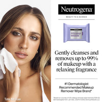 Thumbnail for Neutrogena Night Calming Makeup Remover Face Wipes, Nighttime Cleansing Towelettes Remove Sweat, Dirt & Makeup & Calms Skin, Hypoallergenic, 100% Plant Based Cloth, 50 Count (2 Packs of 25)