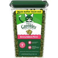 Thumbnail for Greenies Cat Treats, Feline Veterinarian-Recommended Adult Natural Dental Cat Treats, Savory Salmon Flavor, 21 oz. Tub