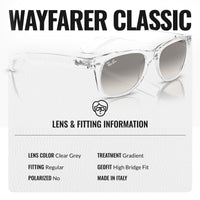 Thumbnail for Ray-Ban RB2132 NEW WAYFARER CLASSIC Square Shaped Non-Polarized Sunglasses for Men & Women – Includes Official RAYBAN Eyewear Kit – Ideal Formal & Casual Wear Sunglasses – Clear Grey Lens