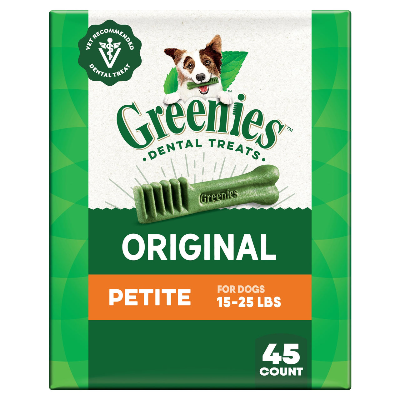 Greenies Veterinarian-Recommended Adult Natural Dental Dog Treats Petite Size, Dog Dental Chews, Original Flavor, 27 oz. Pack, 45 Count