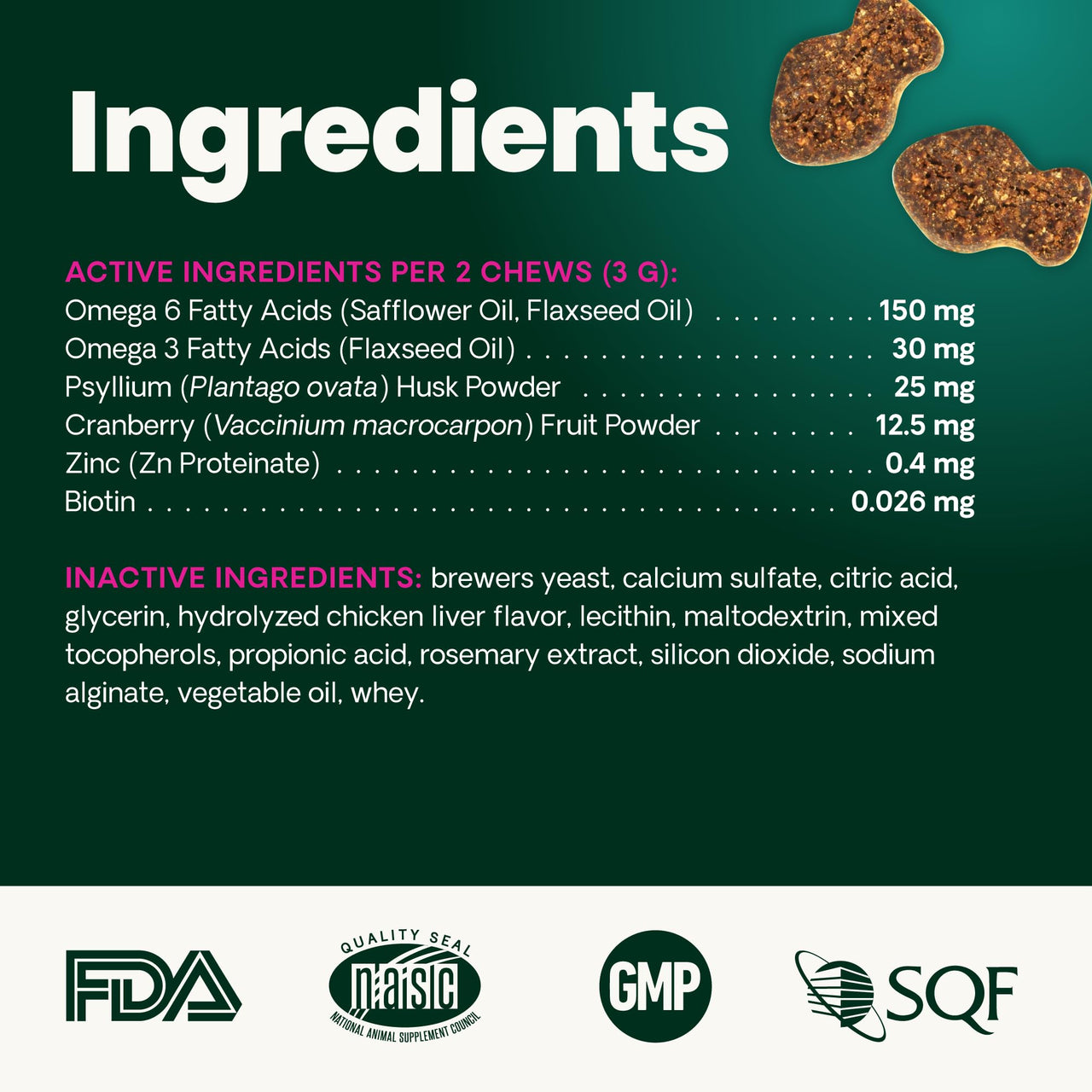 VetriScience Hairball Control Chews for Cats, Omega-3 and Fiber Supplement, Support Digestion and Skin and Coat, Tasty Small Bites, Chicken, 60 Count