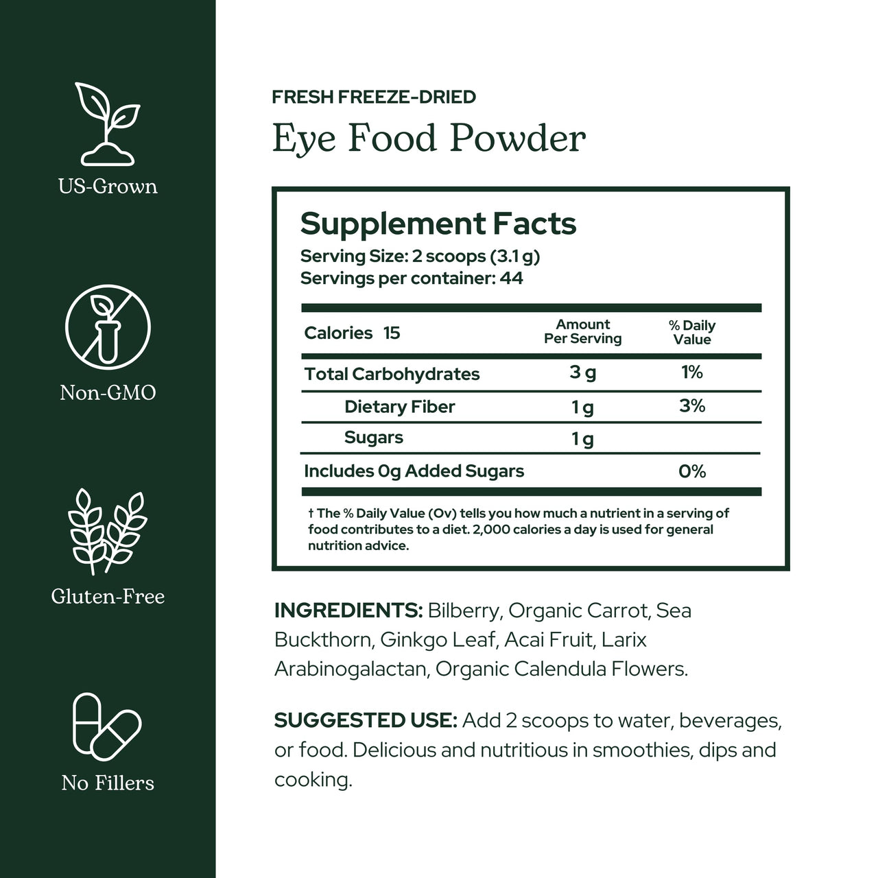 Eclectic Herb - Eye Food Powder | Vision Support, Superfood Vitamin and Mineral Supplement | Supports Eye Health | Bilberry + Ginkgo | Freeze Dried, Organic, Vegan, Non-GMO (4.9 oz | 138 g)