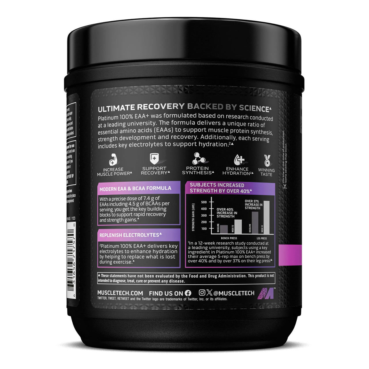 MuscleTech Platinum Essential Amino Acids Supplement with Electrolytes, Grape - Pre-Workout Powder for Energy, Muscle Growth & Strength Builder - EAA Complex for Men & Women - 30 Servings