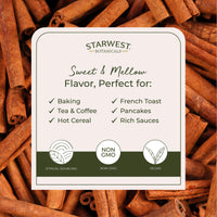 Thumbnail for Starwest Botanicals Organic Cinnamon Sticks Whole - Spice for Tea, Cooking, & Baking, Korintje Cinnamon, Sweet & Mellow Flavor, Certified Kosher, Non-GMO - Bulk 1 lb Bag