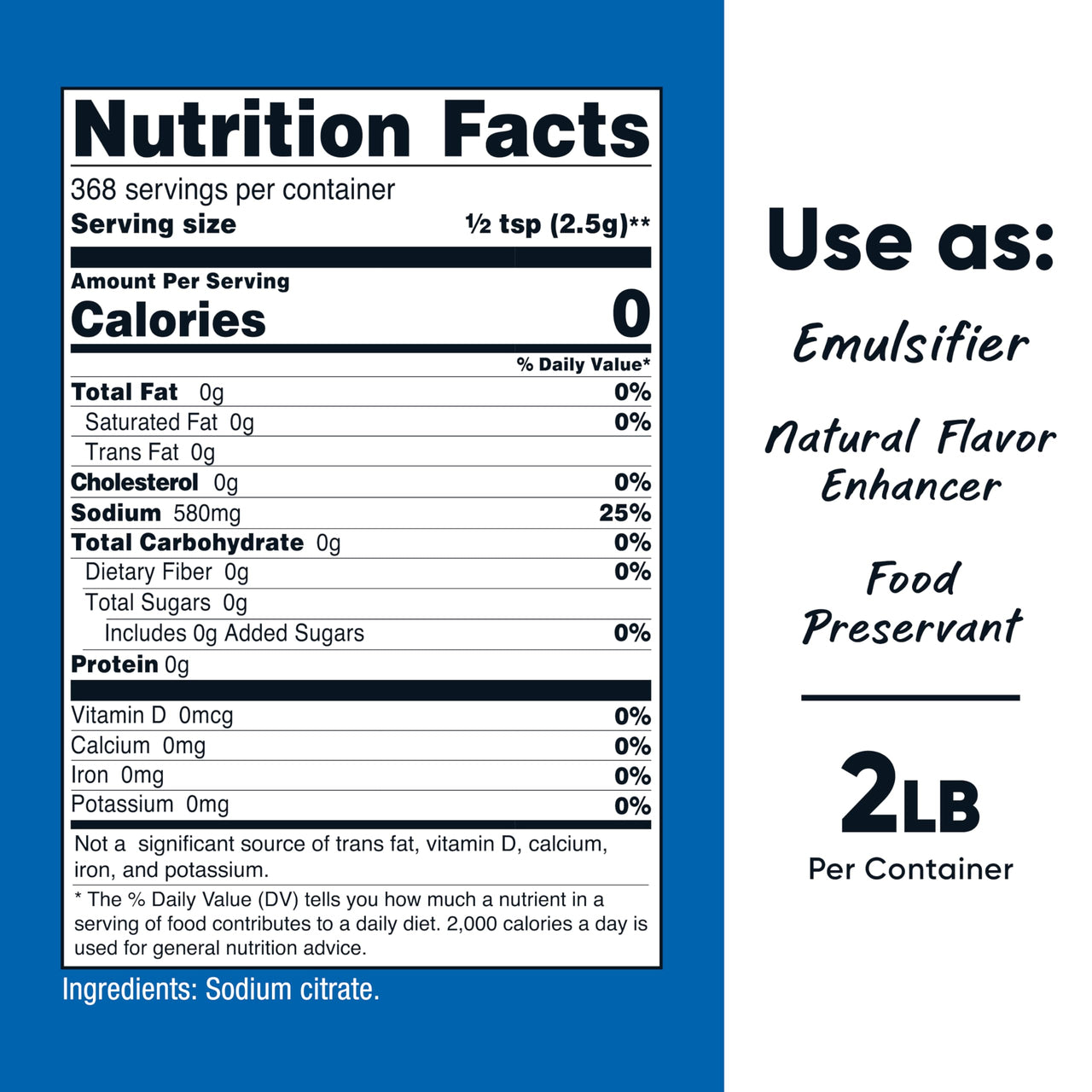 Nutricost Sodium Citrate Powder 2LB (32.4oz) - Food Grade, Non-GMO - Emulsifier, Natural Flavor Enhancer, Food Preservant