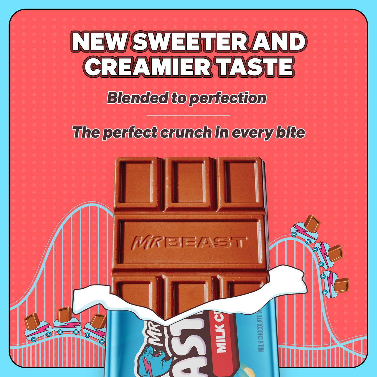 MrBeast Feastables Milk Chocolate Crunch Bar, Full Size, 24 Count, Crispy & Creamy Chocolate Candy, Fairtrade Cocoa, 1.24oz Each