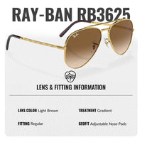 Thumbnail for Ray-Ban RB3625 NEW AVIATOR Pilot Shaped Non-Polarized Sunglasses for Men & Women – Includes Official RAYBAN Eyewear Kit – Ideal Formal & Casual Wear Sunglasses – Light Brown Lens