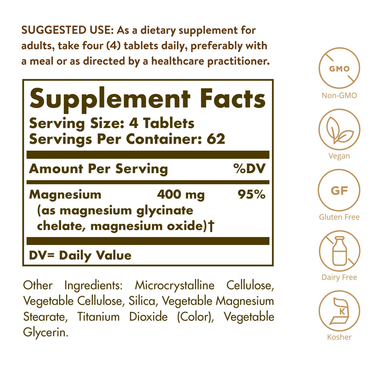 Solgar Chelated Magnesium, 250 Tablets - Supports Nerve & Muscle Function - Promotes Healthy Bones - Vital for Cellular Energy Release - Non-GMO, Vegan, Gluten Free, Dairy Free - 62 Servings