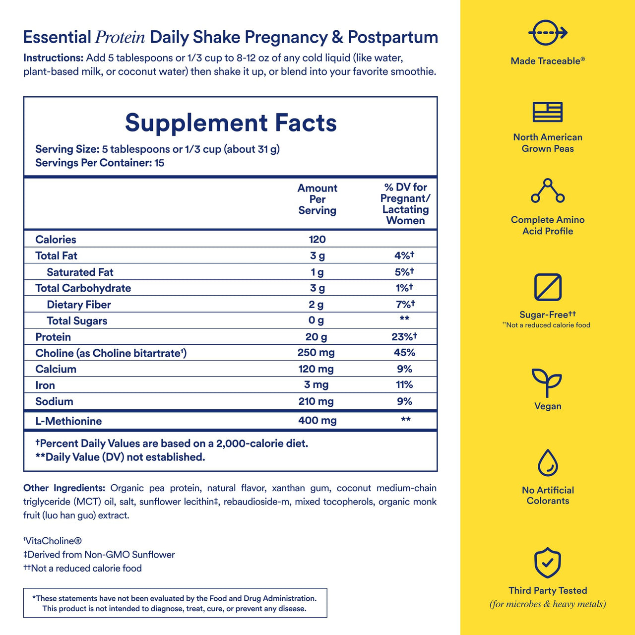 Ritual Prenatal Vegan Protein Powder - 20g Pea Protein and Choline to Support Pregnancy, Postpartum, Lactation and Lean Muscle* - Tested for Heavy Metals - Sugar Free** - Non-GMO - Vanilla - 1 Lbs