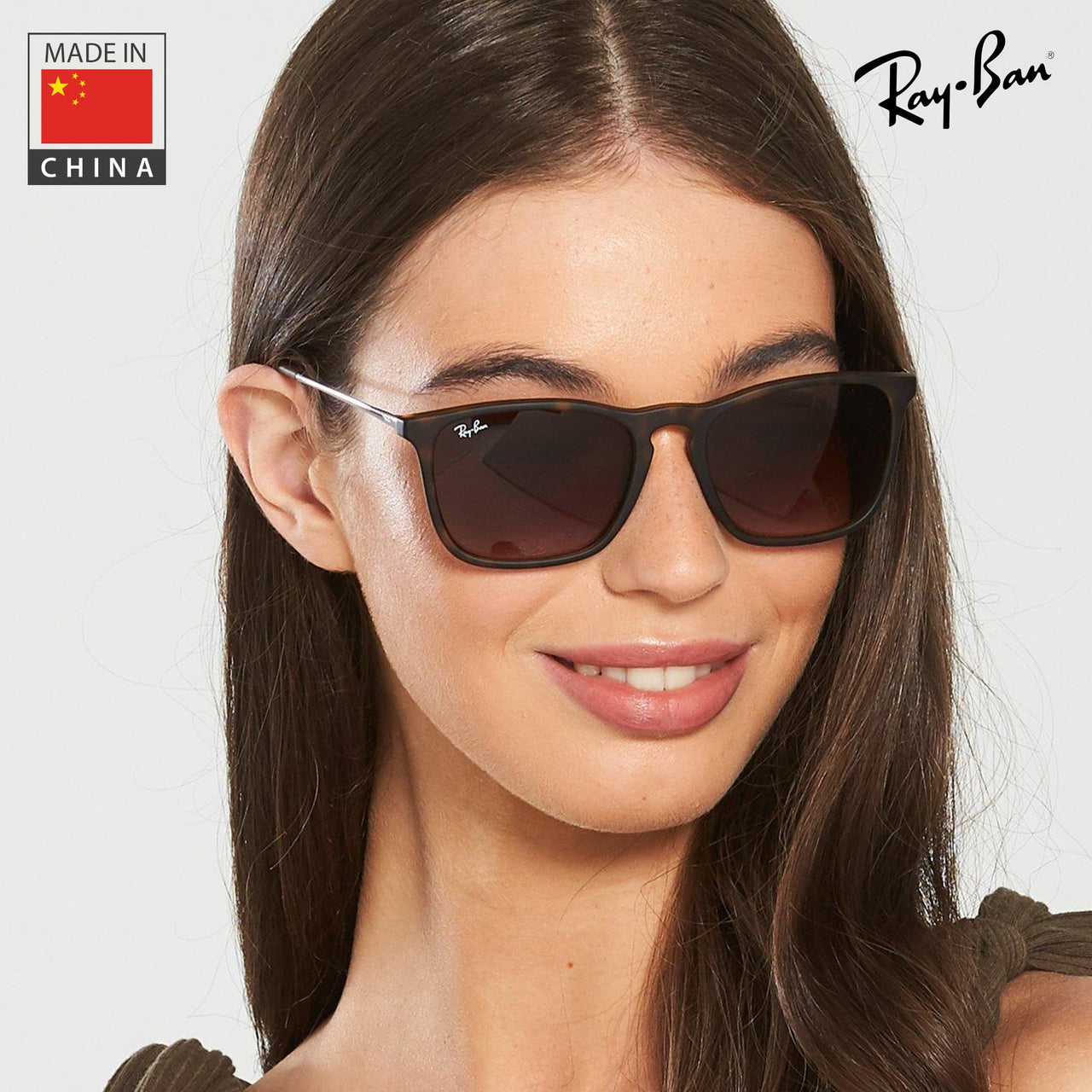 Ray-Ban RB4187 CHRIS Square Shape Sunglasses With Eyewear Kit Bundle - High Bridge Fit - Ideal Formal and Casual Wear Square Sunglasses