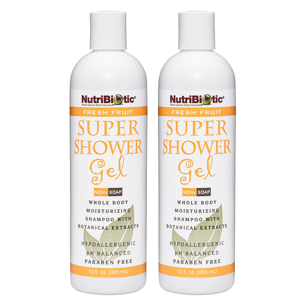 NutriBiotic – Fresh Fruit Super Shower Gel, 12 Oz Twin Pack | Whole Body Moisturizing Shampoo with GSE & Botanical Extracts | pH Balanced & Free of Gluten, Parabens, Sulfates, Dyes & Colorings