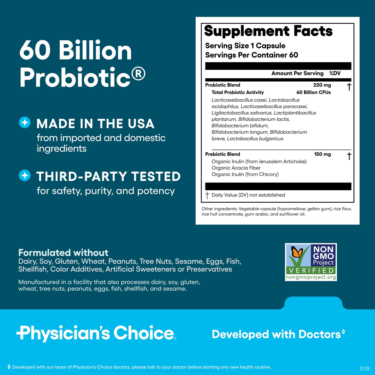 Physician's CHOICE 60 Billion Probiotic 60 Count + Easy Mix Fiber Bundle