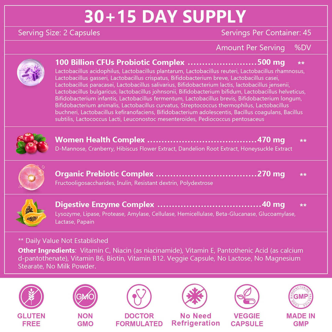 NATURE TARGET Probiotics for Women, 100 Billion CFUs Probiotic with Digestive Enzymes & Prebiotics, Vaginal Probiotics with Cranberry for Urinary Tract Health, pH Balance, 90 Veggie Capsules