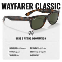 Thumbnail for Ray-Ban RB2132 NEW WAYFARER CLASSIC Square Shaped Non-Polarized Sunglasses for Men & Women – Includes Official RAYBAN Eyewear Kit – Ideal Formal & Casual Wear Sunglasses – G-15 Green Lens