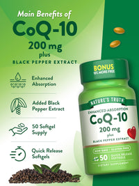 Thumbnail for Nature's Truth CoQ10 200mg Softgels | 50 Count | Enhanced Absorption Supplement | Plus Black Pepper Extract | Non-GMO, Gluten Free