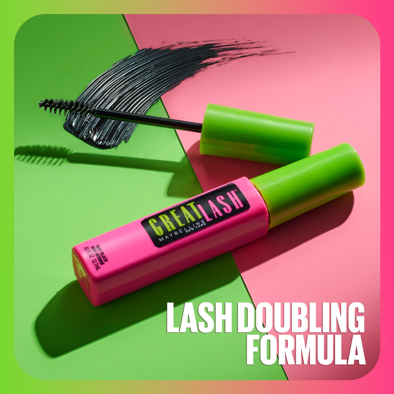 Maybelline Great Lash Lots Of Lashes Washable Mascara, Volumizing, Thickening and Curling Mascara, Blackest Black, 2 Count