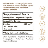 Thumbnail for Solgar L-Lysine 500 mg, 250 Vegetable Capsules - Enhanced Absorption & Assimilation - Promotes Integrity of Skin & Lips - Collagen Support - Amino Acids - Non-GMO, Vegan, Gluten Free