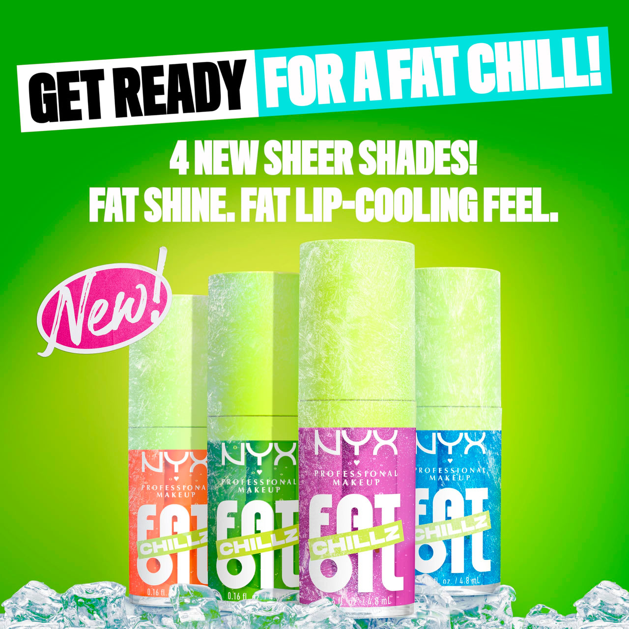 NYX PROFESSIONAL MAKEUP Fat Oil Chillz, Moisturizing, Shiny and Vegan Tinted Lip Gloss - Kiwi Freeze (Sheer Green)