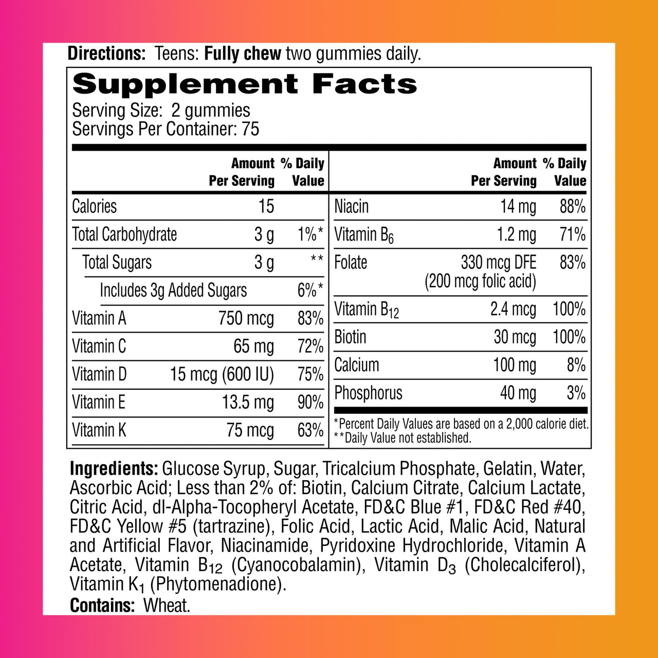 One A Day Teen for Her Multivitamin Gummies, Gummy Multivitamins with Vitamin A, C, D, E and Zinc for Immune Health Support, Physical Energy & more, 150 Count