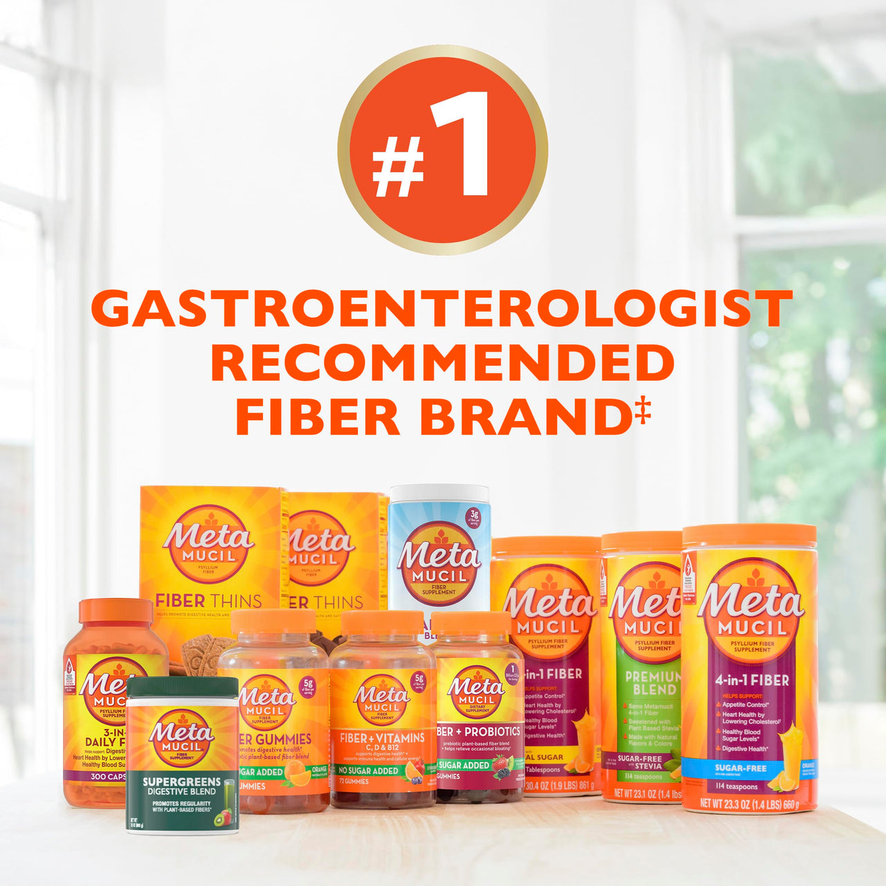 Metamucil 4-in-1 Psyllium Husk GLP-1 Friendly Fiber Supplement, Sugar-Free, 72 teaspoons, Orange Flavored, Daily Fiber Powder for Digestive Health, made with Plant-Based Psyllium Husk Fiber