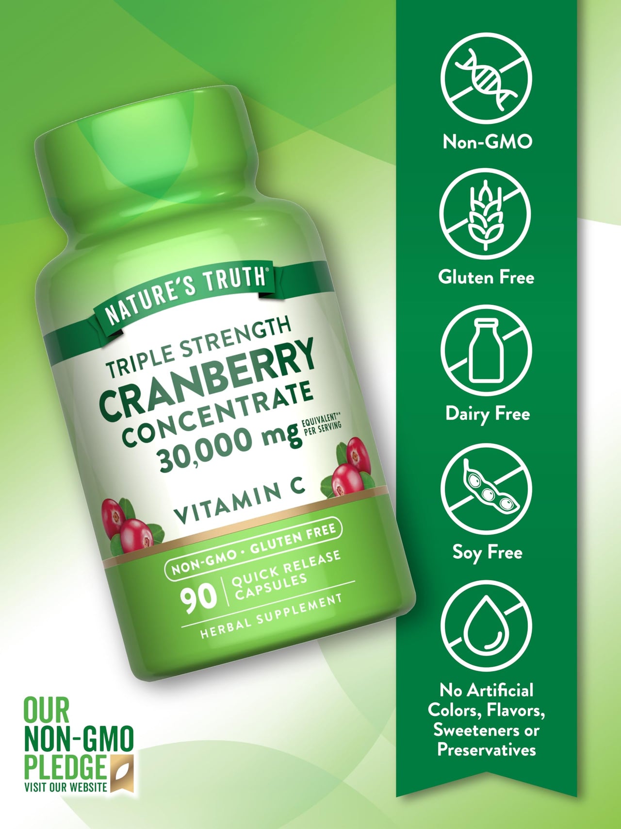 Nature's Truth Cranberry Concentrate Pills | Plus Vitamin C | Triple Strength Support Capsules | Non-GMO & Gluten Free Supplement