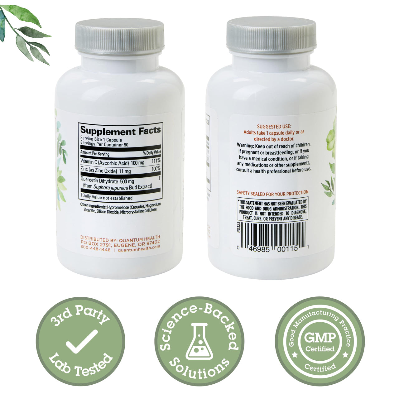 Quantum Health Quercetin+ 500mg Powerful Immune Support Supplement with Zinc 11 mg & Vitamin C 100 mg - Seasonal Immunity Boost, Respiratory Health & Gut Support Complex for Women & Men - 90 Capsules