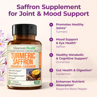 Thumbnail for Saffron Supplements – 89mg Saffron Extract and 1000mg Tumeric Blend – Turmeric Supplement with Ceylon Cinnamon and Cardamom for Mood, Memory & Eye Health – Joint Supplements for Women & Men – 60 Count