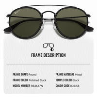 Thumbnail for Ray-Ban RB3647N Polarized Round Double Bridge Non-Polarized Sunglasses for Men and Women- Timeless Classic Sun Glasses with Modern Elegance - Premium UV Protection- Designer Men's & Women's Sunglasses